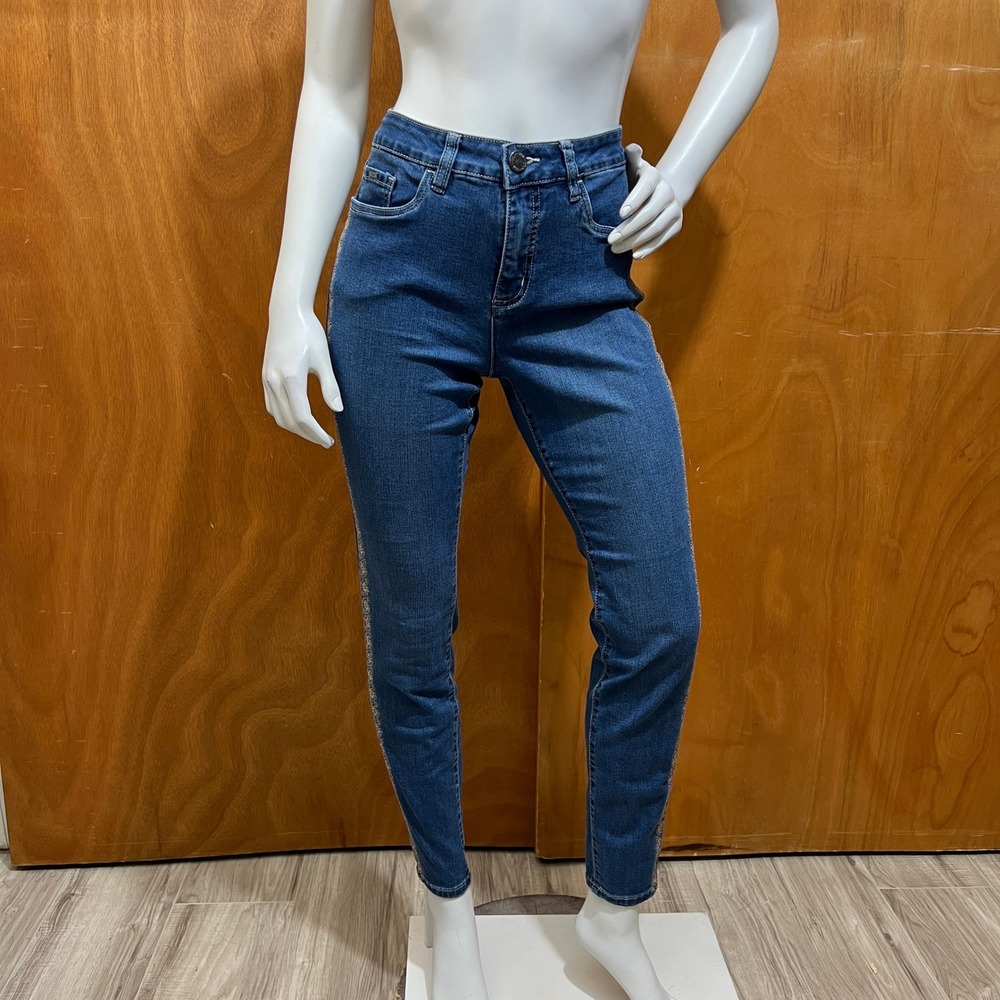 FDJ French Dressing Olivia Jeans Embroidered Sides Skinny Blue Women Size 8